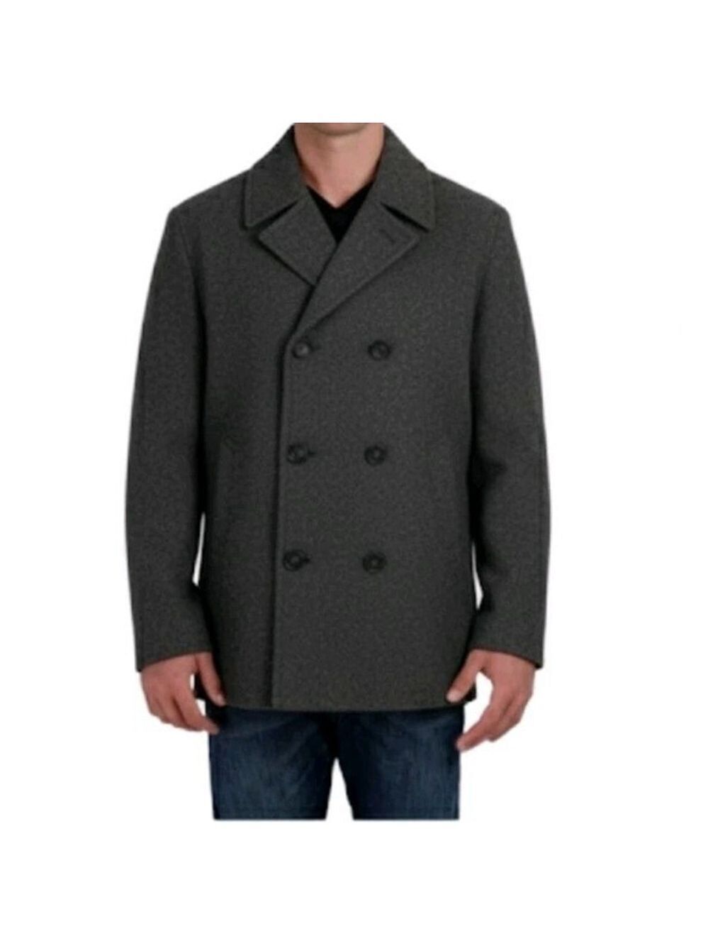 Nautica Men's Wool Blend Charcoal Quilted Lined Pea Coat Jacket Size L Gorpcore